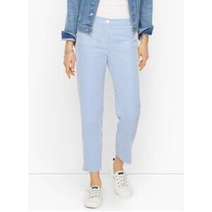Talbots Womens 10 Blue White Seersucker Crop Pants Lightweight Summer Casual NEW